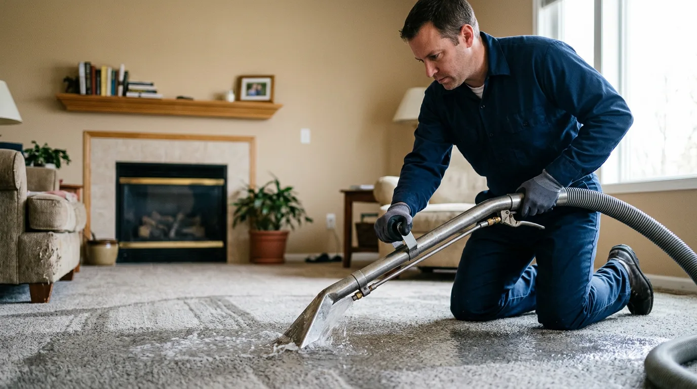 Water damage restoration technician working near Benson, IL